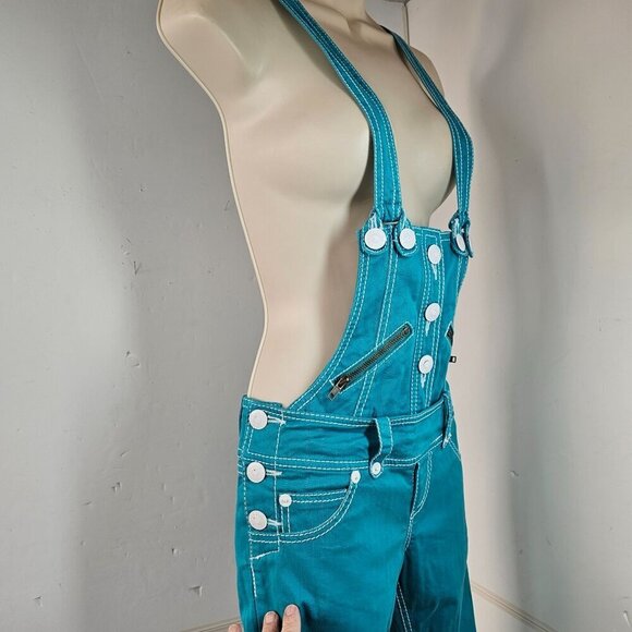 Kawi Jamele Low Rise Stretch Detachable Bib Overall US Size S Teal Denim Japanes - Picture 5 of 13
